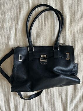 Black Leather Calvin Klein Satchel Bag with Silver Hardware